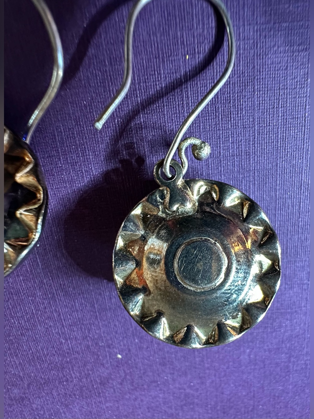 Anne Koplik Americana crystal halo dangle earrings with red and blue stones. - Picture 5 of 7